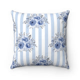 Square Pillow-Soft Blue-Floral Pinstripes-4 Sizes