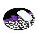 Mouse Pad-Glam Purple Bow-Snow Leopard-Black