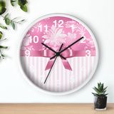 Wall Clock-Glam Pink Bow-Pink White Stencil-Pink White Pinstripes