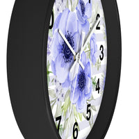 Wall Clock-Soft Blue Floral-Soft Blue Horizontal Stripes-White