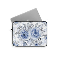 Laptop Sleeve-Stormy Blue-Floral Stencil-White