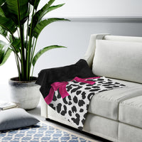 Velveteen Plush Blanket-Glam Passion Pink Bow-Snow Leopard-Black