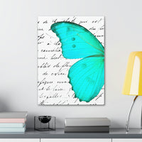 Canvas Art Panel 18"X24"in-Aqua Butterfly-Illegible Cursive-Left Wing