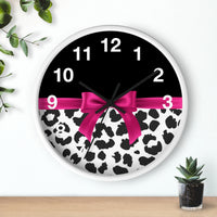 Wall Clock-Glam Passion Pink Bow-Snow Leopard-Black