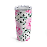 Tumbler 20oz-Magenta Pink Floral-Black Polka Dots-White