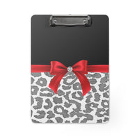 Clipboard-Glam Red Bow-Grey Leopard-Black