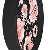 Wall Clock-Pink Rose-Pink Stencil-Black