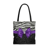 Tote Bag-Glam Purple Bow-Zebra-Black Glitter