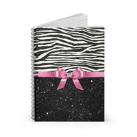 Small Spiral Notebook, 6x8in-Glam Pink Bow-Zebra-Black Glitter