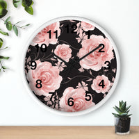 Wall Clock-Pink Rose-Pink Stencil-Black