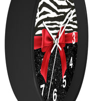 Wall Clock-Glam Red Bow-Zebra-Black Glitter