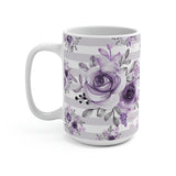 Coffee Mug 15oz-Soft Purple Floral-Soft Purple Horizontal Stripes-White