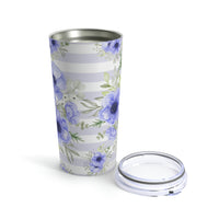 Tumbler 20oz-Soft Blue Floral-Soft Blue Horizontal Stripes-White