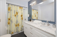 Shower Curtains-Yellow Floral Pinstripes