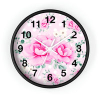 Wall Clock-Magenta Pink Floral-White Polka Dots-Pink