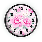 Wall Clock-Magenta Pink Floral-White Polka Dots-Pink