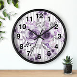 Wall Clock-Soft Purple Floral-Purple Pinstripes-White