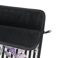 Laptop Sleeve-Soft Purple Floral-Black White Pinstripes