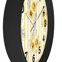 Wall clock-Yellow Floral Pinstripes