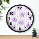 Wall clock-Purple Lilac-Floral Pinstripes