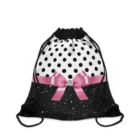 Drawstring Bag-Glam Pink Bow-Black Polka Dots-Black Glitter