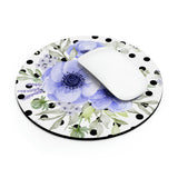 Mouse Pad-Soft Blue Floral-Black Polka Dots-White