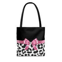 Tote Bag-Glam Pink Bow-Snow Leopard-Black