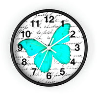 Wall Clock-Aqua Butterfly-Illegible Cursive-10"x10"in