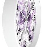 Wall Clock-Soft Purple-Floral Stencil-White