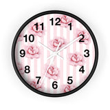 Wall clock-Pink Floral Pinstripes