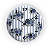 Wall clock-Stormy Blue-Floral Pinstripes