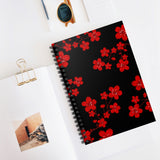 Small Spiral Notebook, 6x8in-Red Floral Blossoms-Black