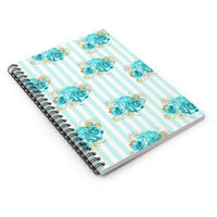 Spiral Notebook-Aqua Blue-Floral Pinstripes-Ruled Lined