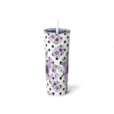 Skinny Tumbler, 20oz-Soft Purple Floral-Black Polka Dots-White