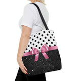 Tote Bag-Glam Pink Bow-Black Polka Dots-Black Glitter