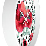 Wall Clock-Rouge Red Floral-Black Polka Dots-White