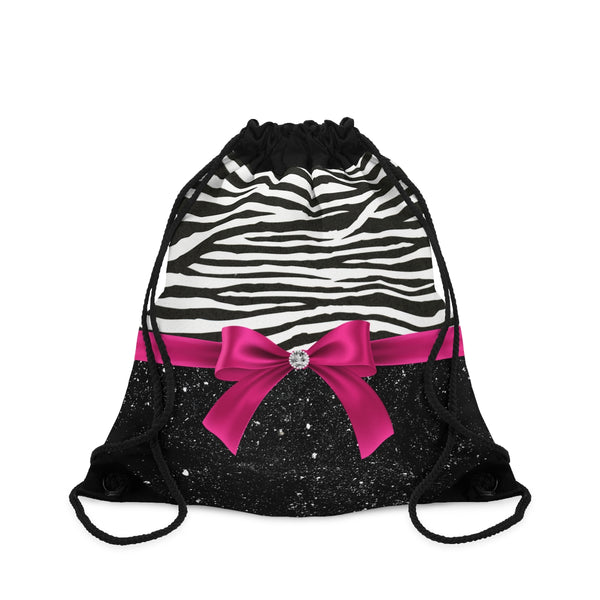 Drawstring Bag-Glam Passion Pink Bow-Zebra-Black Glitter