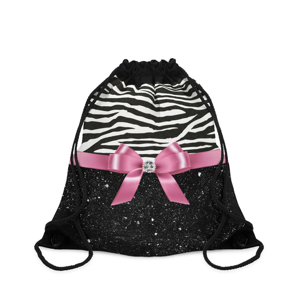 Drawstring Bag-Glam Pink Bow-Zebra-Black Glitter