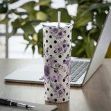 Skinny Tumbler, 20oz-Soft Purple Floral-Black Polka Dots-White