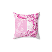 Square Pillow-Pink Butterfly Duo-White