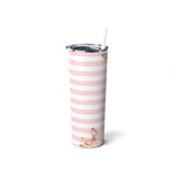 Skinny Tumbler, 20oz-Pink Floral Butterflies-Pink Horizontal Stripes