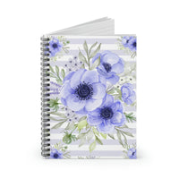 Small Spiral Notebook, 6x8in-Soft Blue Floral-Soft Blue Horizontal Stripes-White