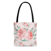 Tote Bag-Lush Pink Floral-White Polka Dots-Pink