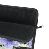 Laptop Sleeve-Soft Blue Floral-Black Horizontal Stripes-White