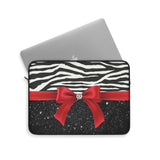 Laptop Sleeve-Glam Red Bow-Zebra-Black Glitter