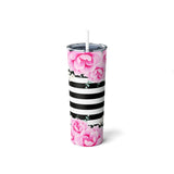 Skinny Tumbler, 20oz-Magenta Pink-Floral Bash-Black Horizontal Stripes-White