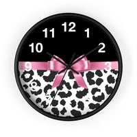 Wall Clock-Glam Pink Bow-Snow Leopard-Black