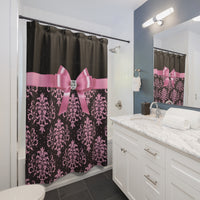 Shower Curtains-Glam Pink Bow-Pink Lace-Black