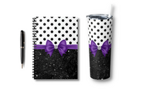 Small Spiral Notebook, 6x8in-Glam Purple Bow-Black Polka Dots-Black Glitter