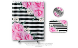 Bath Mat-Magenta Pink-Floral Bash-Black Horizontal Stripes-White